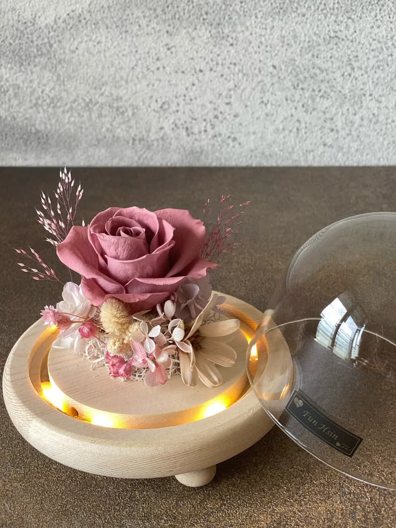 心型玻璃盅 夜燈 桌花 情人禮物 生日禮物 永生花 乾燥花 不凋花