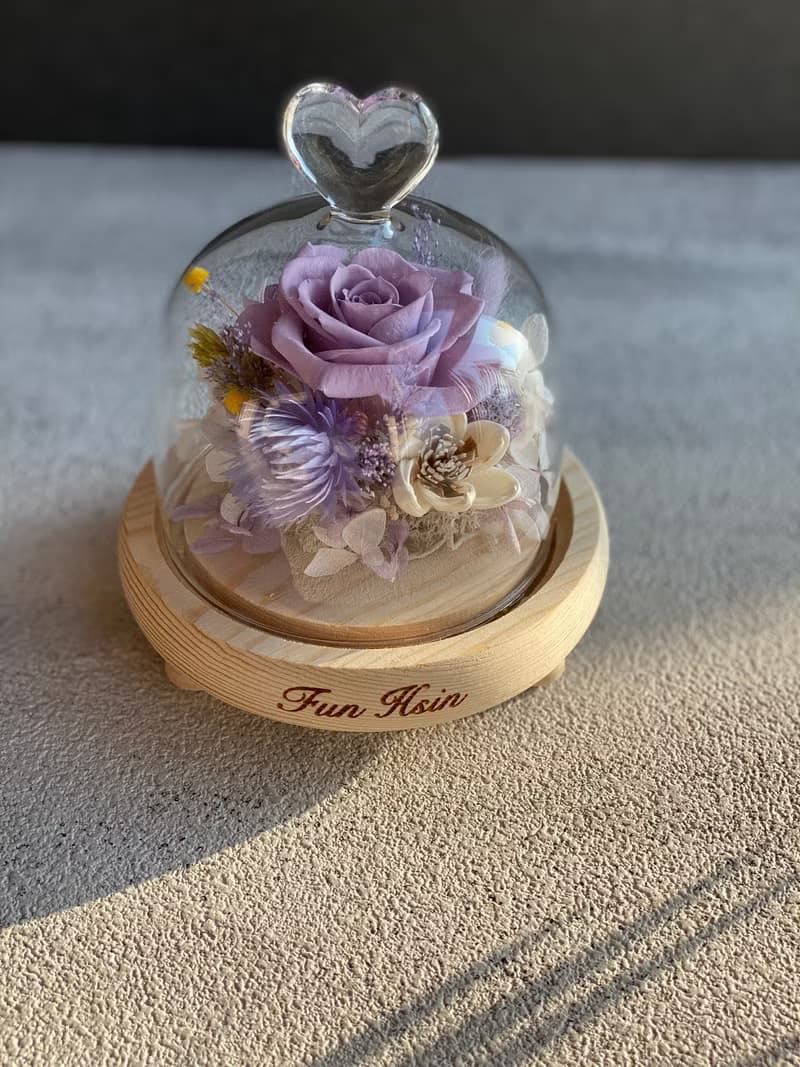 心型玻璃盅 夜燈 桌花 情人禮物 生日禮物 永生花 乾燥花 不凋花