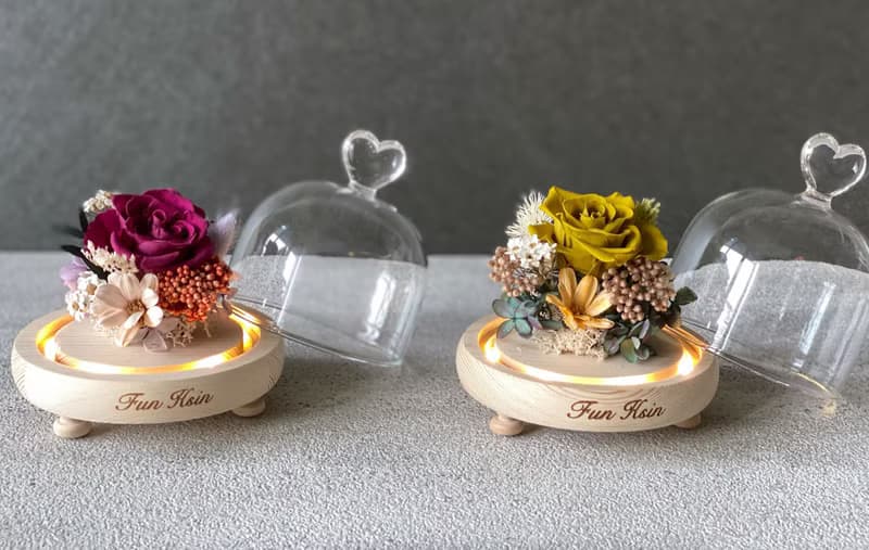 心型玻璃盅 夜燈 桌花 情人禮物 生日禮物 永生花 乾燥花 不凋花