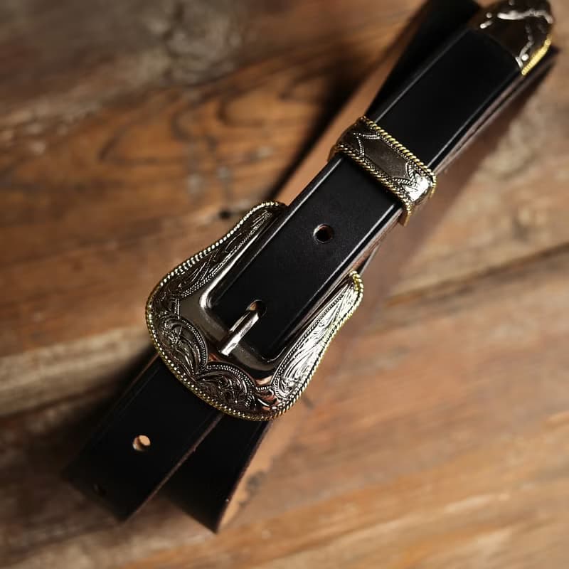 【男女皆宜】美國騎兵腰帶 鍍銀雕花皮帶 西部牛仔褲帶 牛皮 禮物