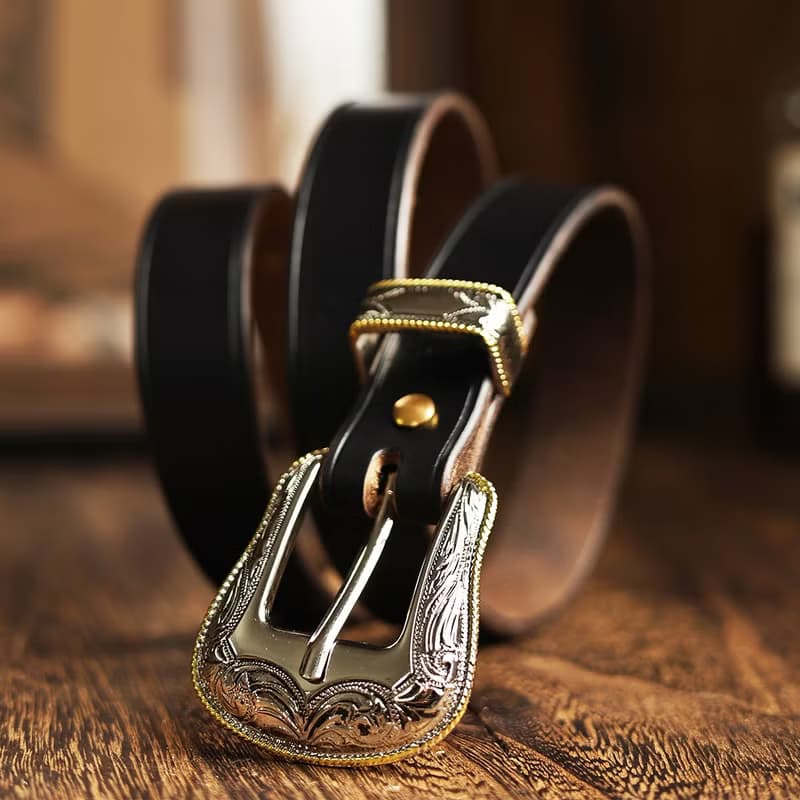 【男女皆宜】美國騎兵腰帶 鍍銀雕花皮帶 西部牛仔褲帶 牛皮 禮物