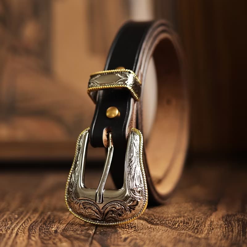 【男女皆宜】美國騎兵腰帶 鍍銀雕花皮帶 西部牛仔褲帶 牛皮 禮物