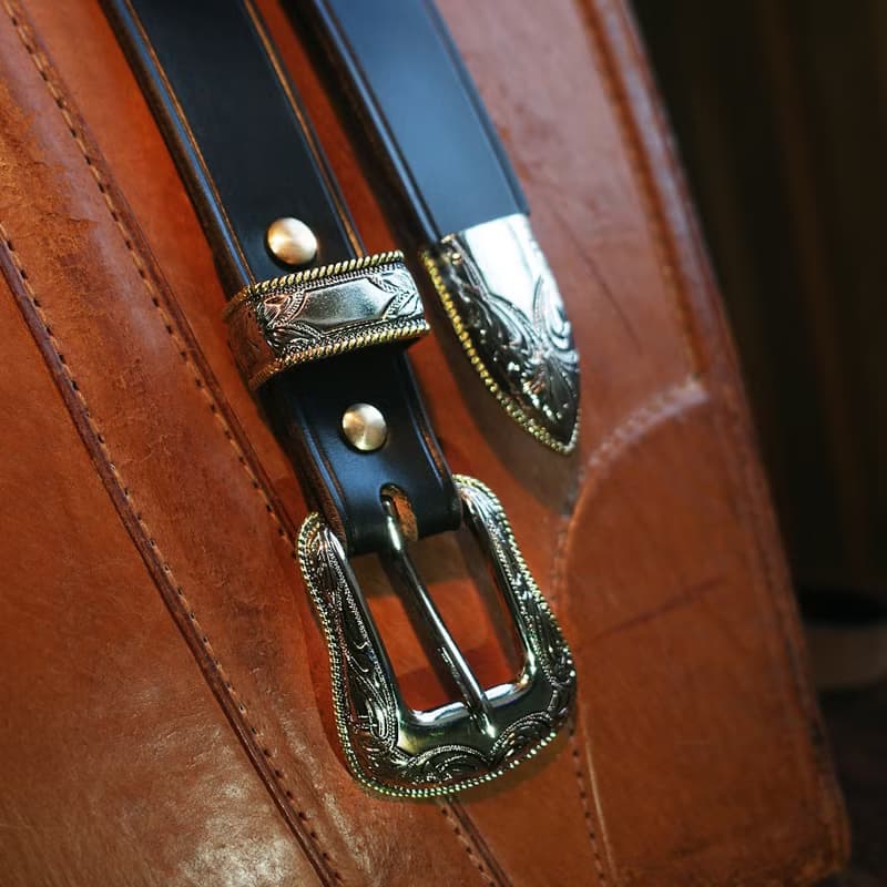 【男女皆宜】美國騎兵腰帶 鍍銀雕花皮帶 西部牛仔褲帶 牛皮 禮物