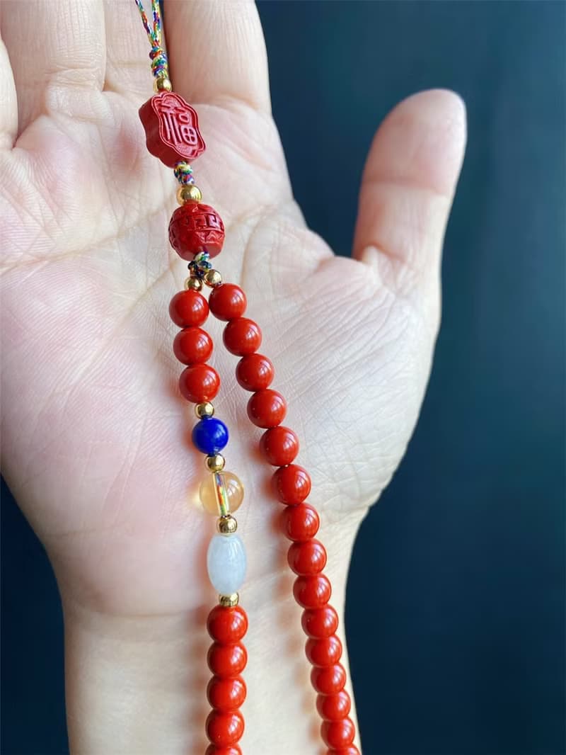 硃砂 保平安 福 五色線 手機鍊 辟邪聖物 翡翠 黃水晶 禮物