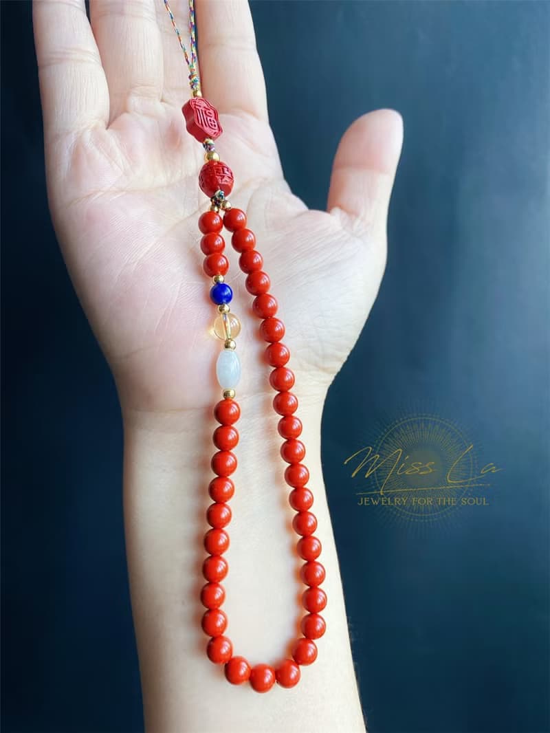 硃砂 保平安 福 五色線 手機鍊 辟邪聖物 翡翠 黃水晶 禮物