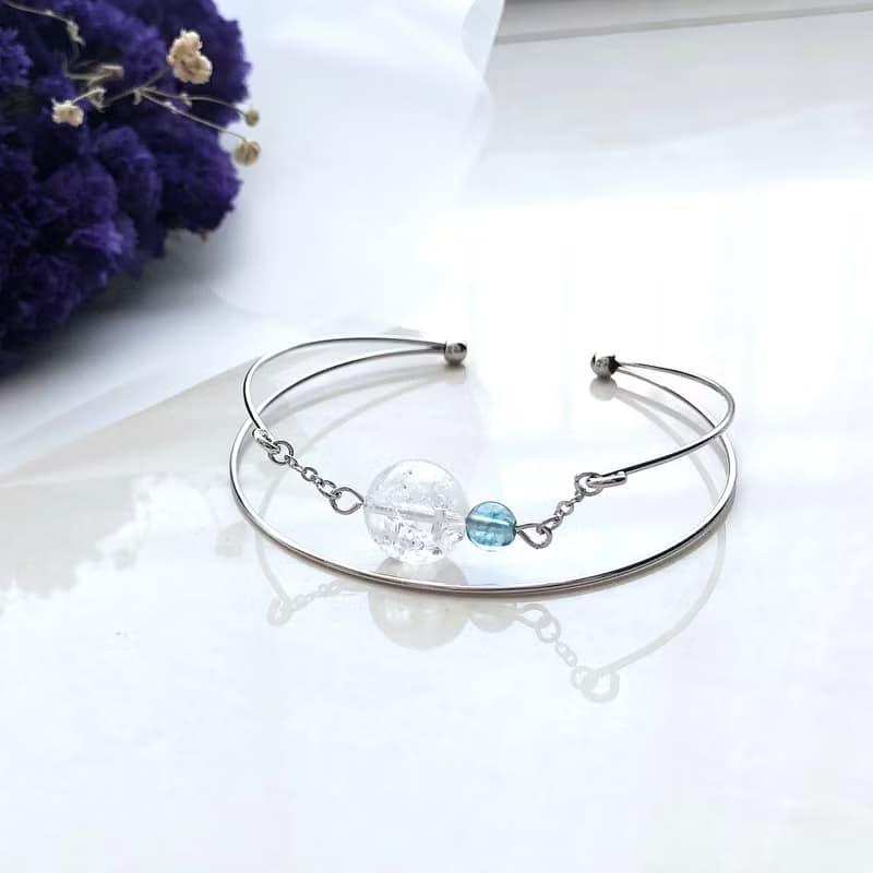 純潔手環 白水晶 藍水晶 手鍊 手鈪 (可加英文字母 / 心心)