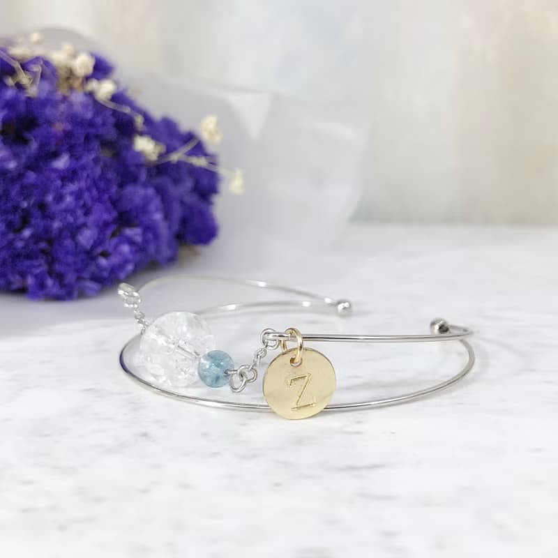 純潔手環 白水晶 藍水晶 手鍊 手鈪 (可加英文字母 / 心心)