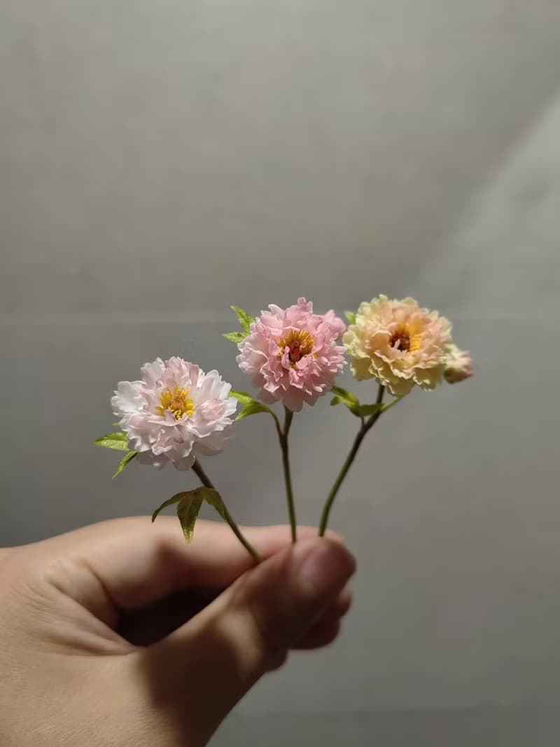 芍藥花微縮黏土一枝芍藥
