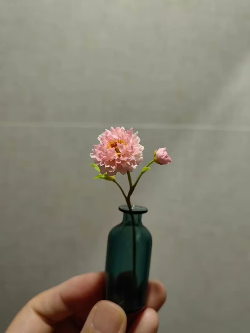 芍藥花微縮黏土一枝芍藥