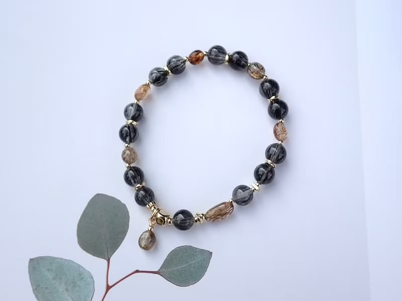 黑鎏金脈//順髮黑髮晶隨型黑金超招財能量手鍊