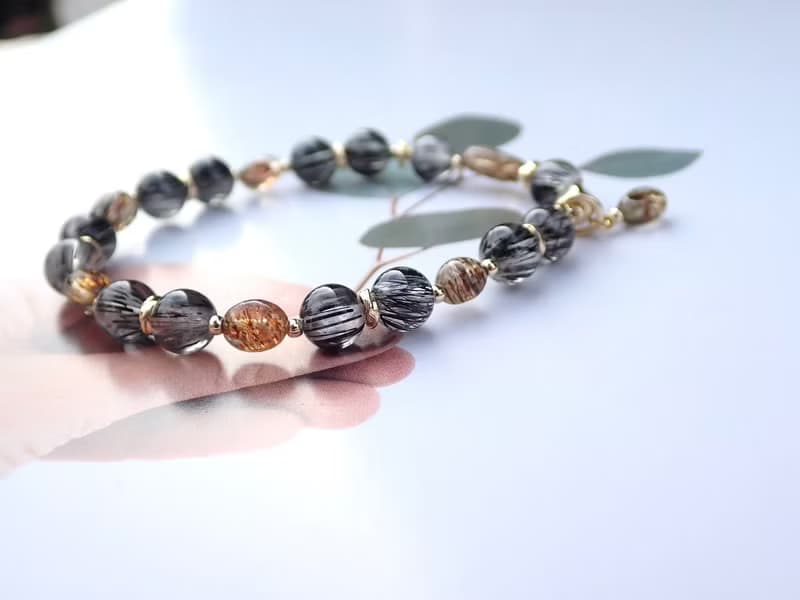 黑鎏金脈//順髮黑髮晶隨型黑金超招財能量手鍊