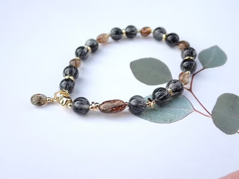 黑鎏金脈//順髮黑髮晶隨型黑金超招財能量手鍊