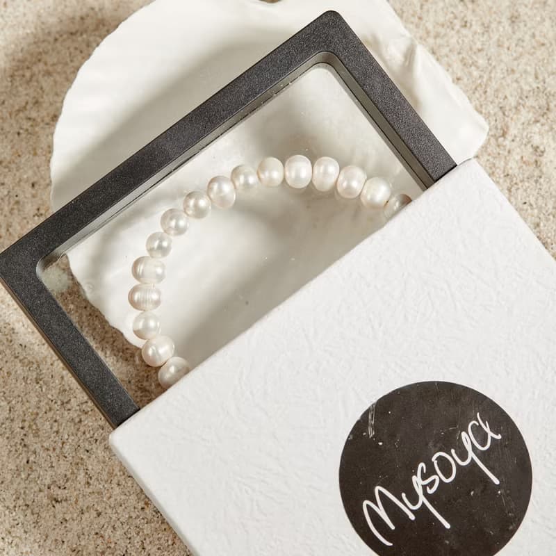 天然白色淡水珍珠手鏈 7–8mm 金色OT扣 經典優雅 生日禮物