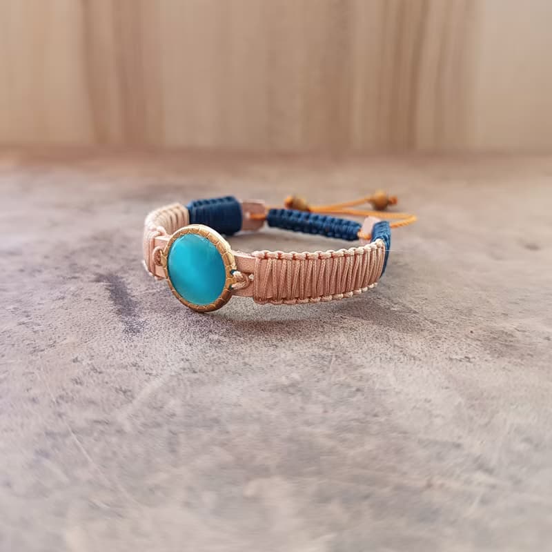 金色潮汐 皮革 水晶 手鍊