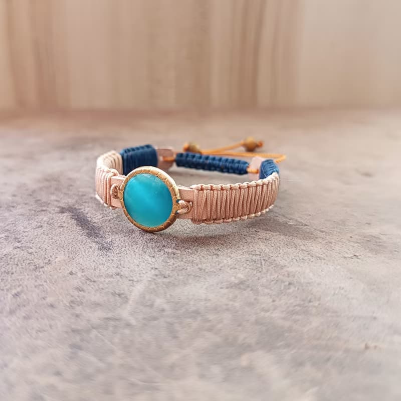 金色潮汐 皮革 水晶 手鍊