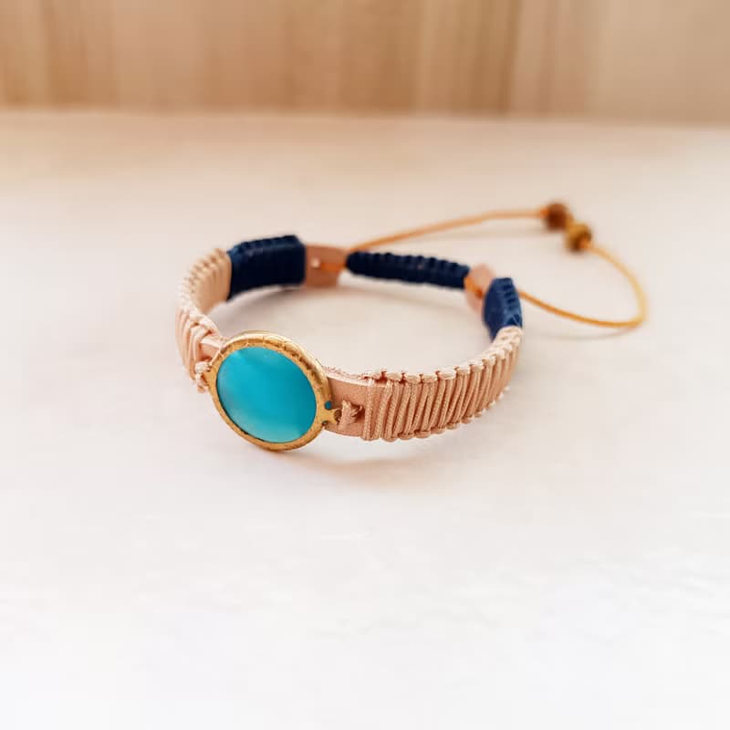 金色潮汐 皮革 水晶 手鍊