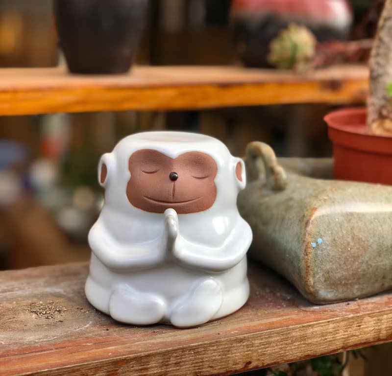 佛系禮物 四不猴陶杯 茶杯 咖啡杯 青瓷汝窯潤白釉色