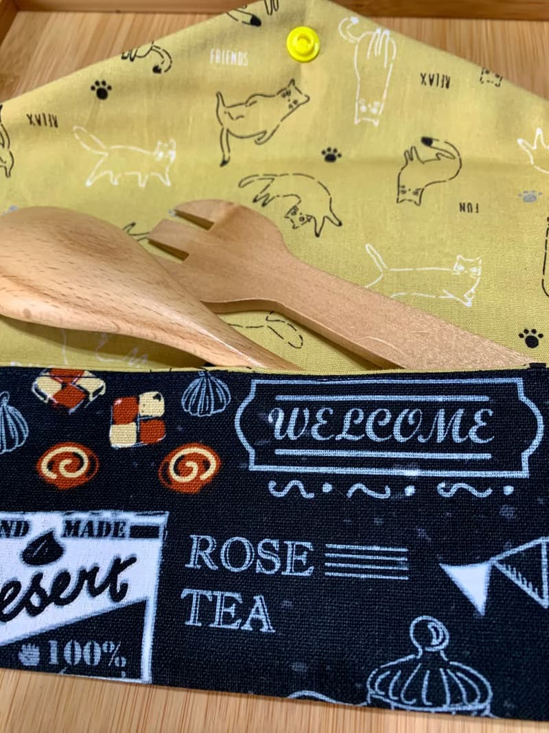 文青風環保純棉筷袋 ~美味關係 沈穩黑 潮物 收納 手作餐具袋 禮
