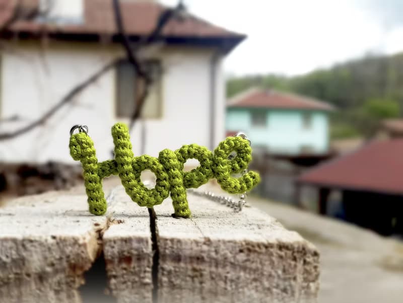 Hope Necklace Green Crochet Word Pendant Inspirational Jewelry Friendship Gift