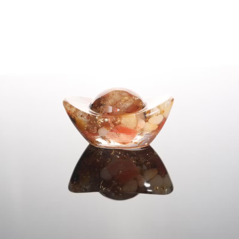 【新年禮物】招財金元寶擺飾黃玉紅瑪瑙款-開運水晶聚寶盆風水