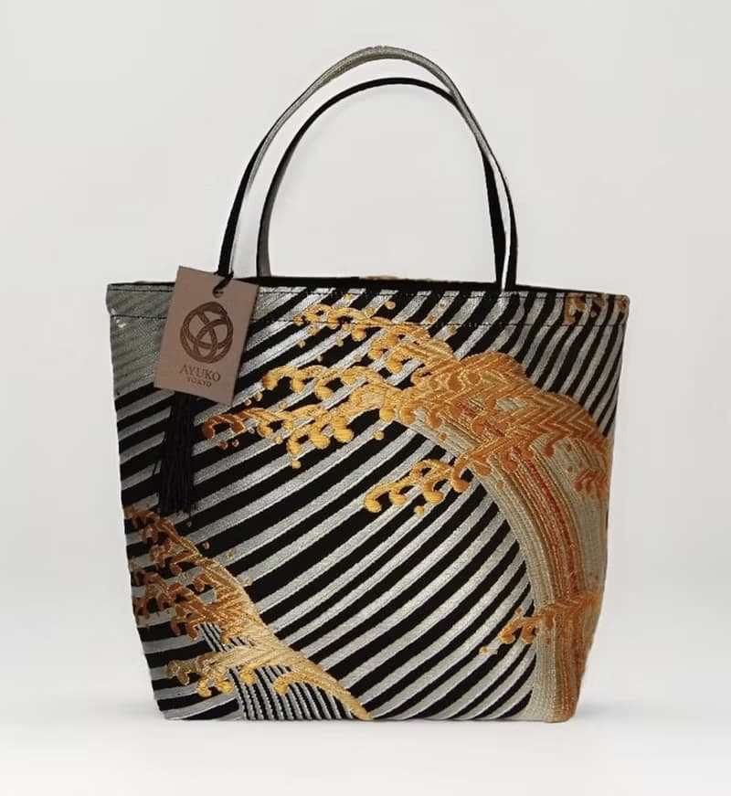 獨一無二真絲和服袋帶托特包, 日本手工刺繡升級改造包, 和風藝術