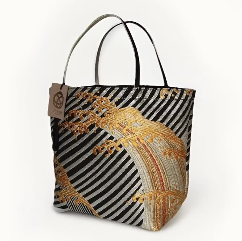 獨一無二真絲和服袋帶托特包, 日本手工刺繡升級改造包, 和風藝術