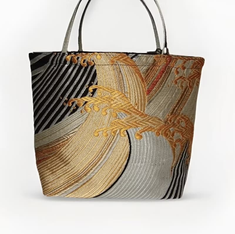 獨一無二真絲和服袋帶托特包, 日本手工刺繡升級改造包, 和風藝術