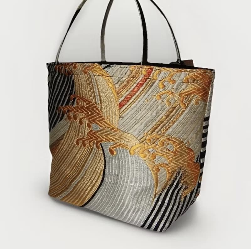 獨一無二真絲和服袋帶托特包, 日本手工刺繡升級改造包, 和風藝術
