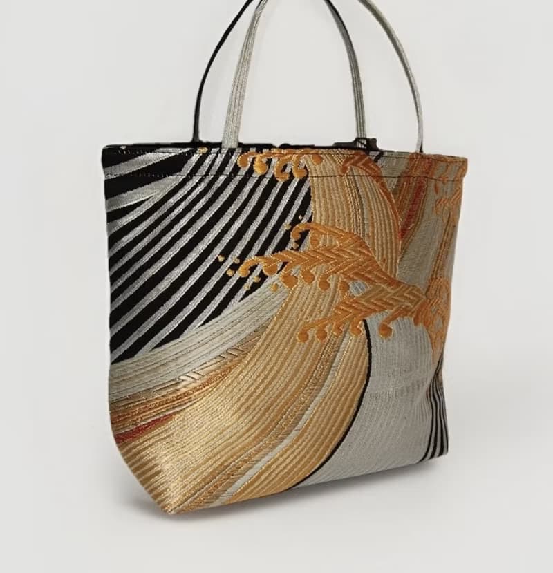 獨一無二真絲和服袋帶托特包, 日本手工刺繡升級改造包, 和風藝術