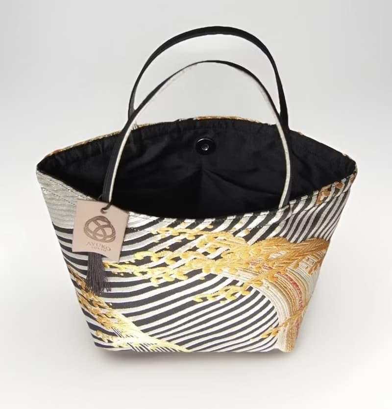 獨一無二真絲和服袋帶托特包, 日本手工刺繡升級改造包, 和風藝術