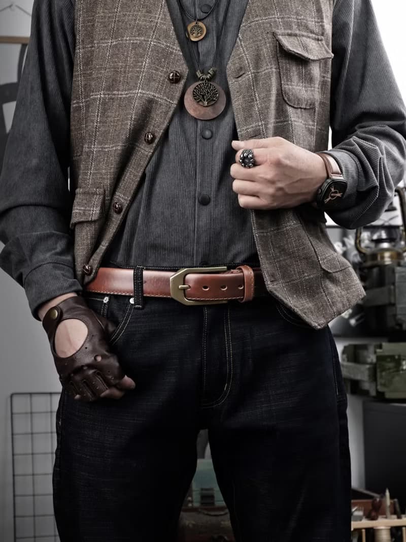 雙層加厚純牛皮腰帶 復古真皮皮帶 寬度3.9cm