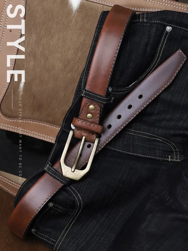 雙層加厚純牛皮腰帶 復古真皮皮帶 寬度3.9cm