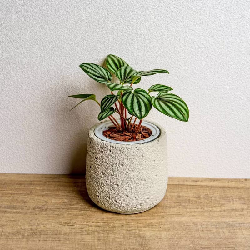 銀河椒草懶人盆栽加圓點白小水泥盆 套盆 開幕盆栽推薦 桌上盆栽