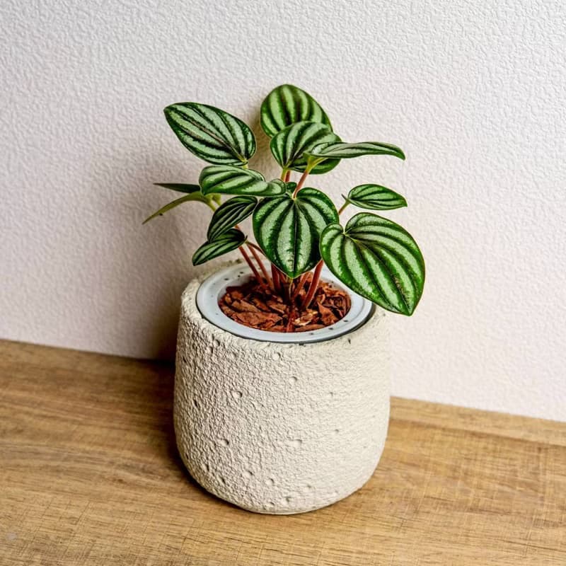 銀河椒草懶人盆栽加圓點白小水泥盆 套盆 開幕盆栽推薦 桌上盆栽