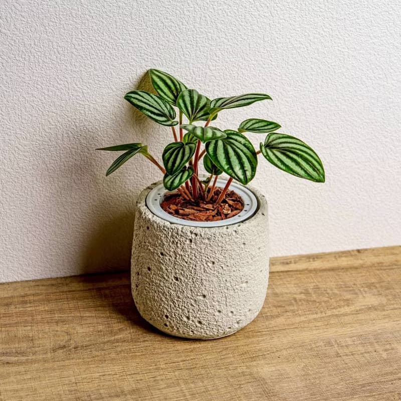 銀河椒草懶人盆栽加圓點白小水泥盆 套盆 開幕盆栽推薦 桌上盆栽