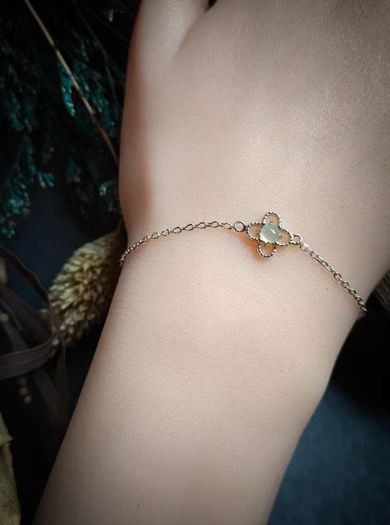 天然緬甸冰種白翡翠銀手鍊