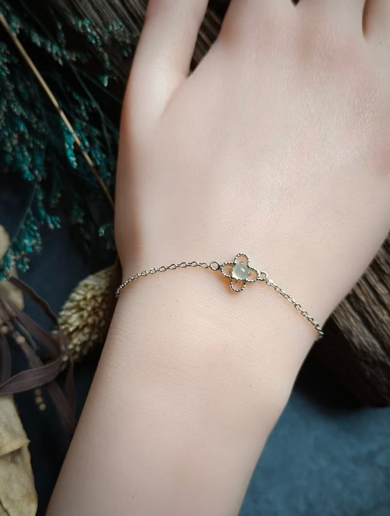 天然緬甸冰種白翡翠銀手鍊