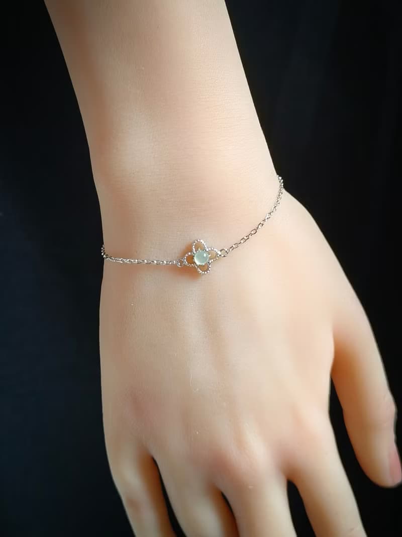 天然緬甸冰種白翡翠銀手鍊