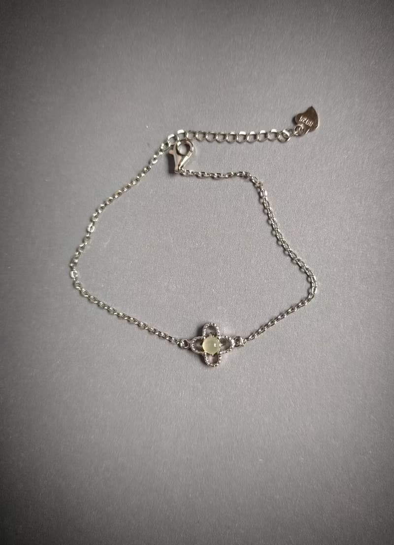 天然緬甸冰種白翡翠銀手鍊