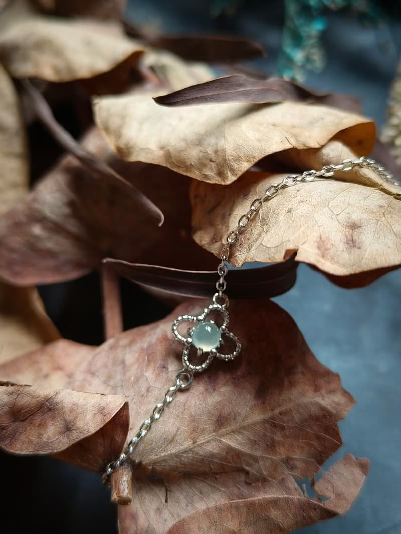 天然緬甸冰種白翡翠銀手鍊