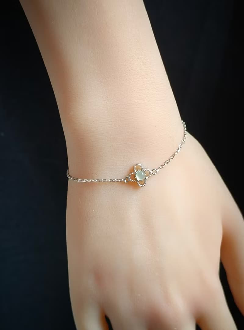 天然緬甸冰種白翡翠銀手鍊