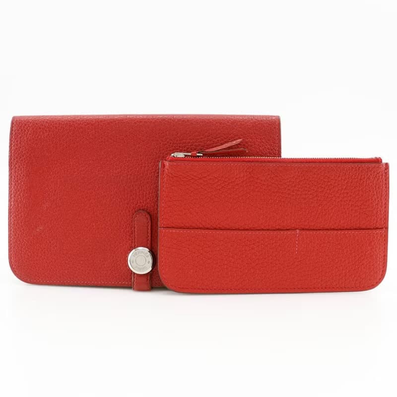 【日本直送】エルメス HERMES ドゴンGM 長財布 トリヨンクレマンス 赤  レディース【中古】