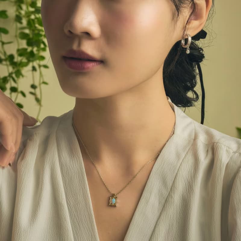 【Silent ECHO】窗曦微光 | 人造蛋白石 純銀項鍊 復古感飾品