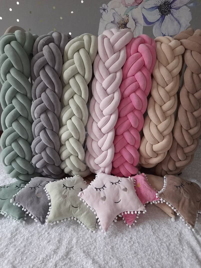 Braided crib  bumper.  Nursery crib bedding + Star pillow as a gift!
