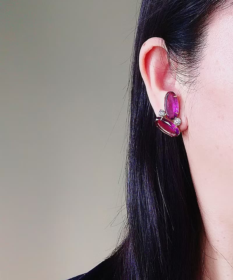 Vintage Jewelry 西洋古董飾品 紫色調 優美萊茵 對稱 夾式耳環