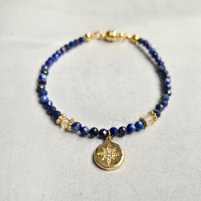 【Japan Handmade】ラピスラズリ ゴールドルチル 天然石ブレスレット　医療用ステンレス　マグネット式　高品質