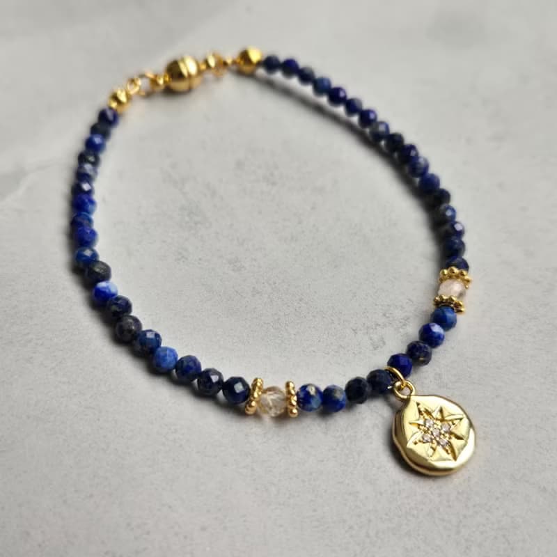 【Japan Handmade】ラピスラズリ ゴールドルチル 天然石ブレスレット　医療用ステンレス　マグネット式　高品質