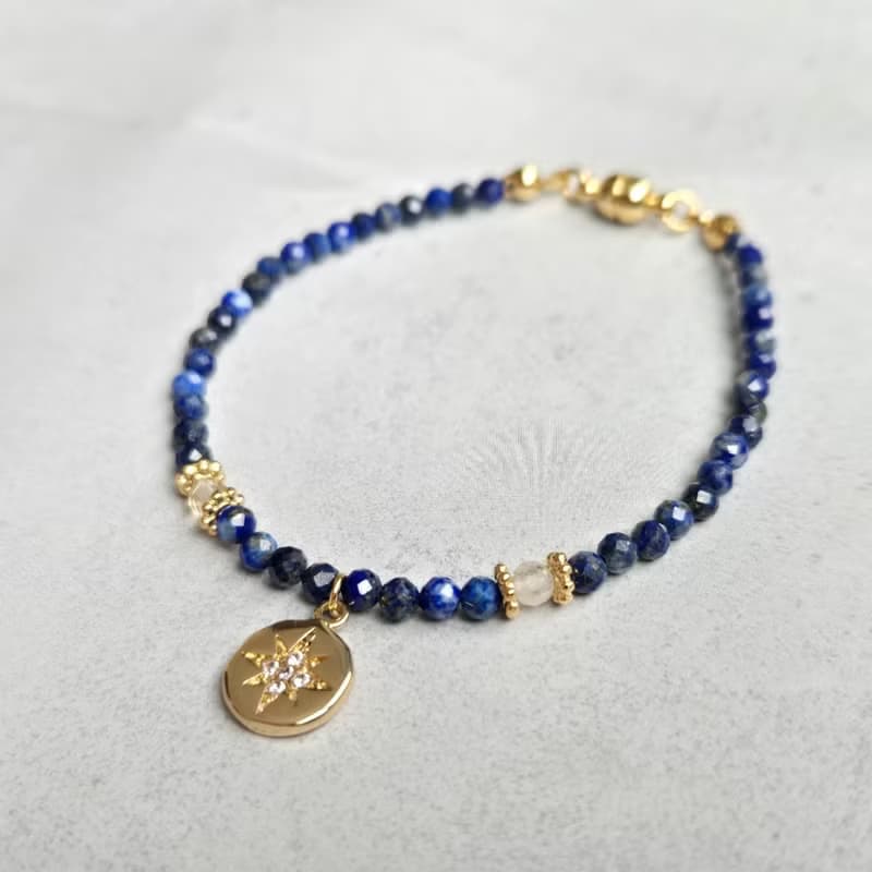 【Japan Handmade】ラピスラズリ ゴールドルチル 天然石ブレスレット　医療用ステンレス　マグネット式　高品質