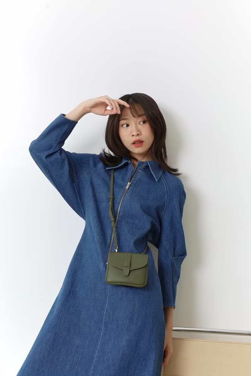 Khloe (Moss green): Micro bag, Short wallet, Crossbody bag, Cow Leather wallet
