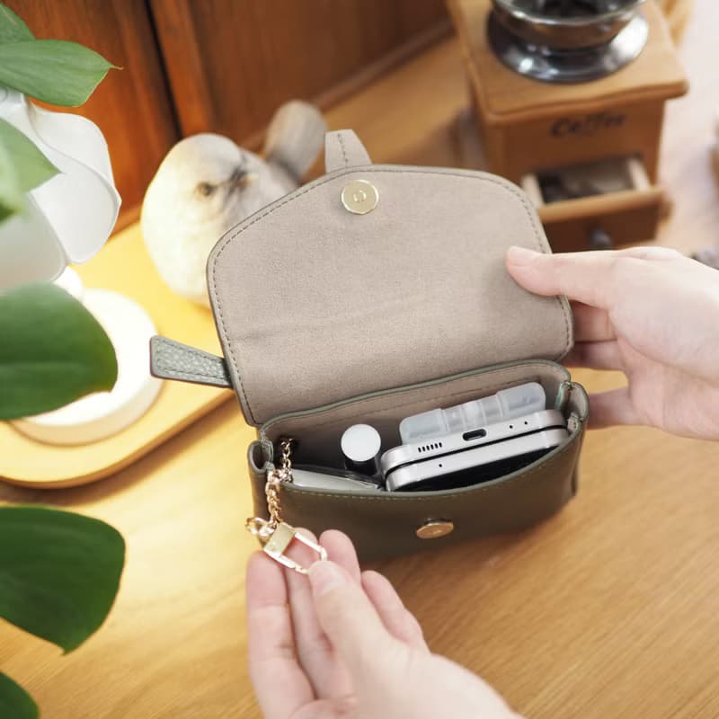 Khloe (Moss green): Micro bag, Short wallet, Crossbody bag, Cow Leather wallet
